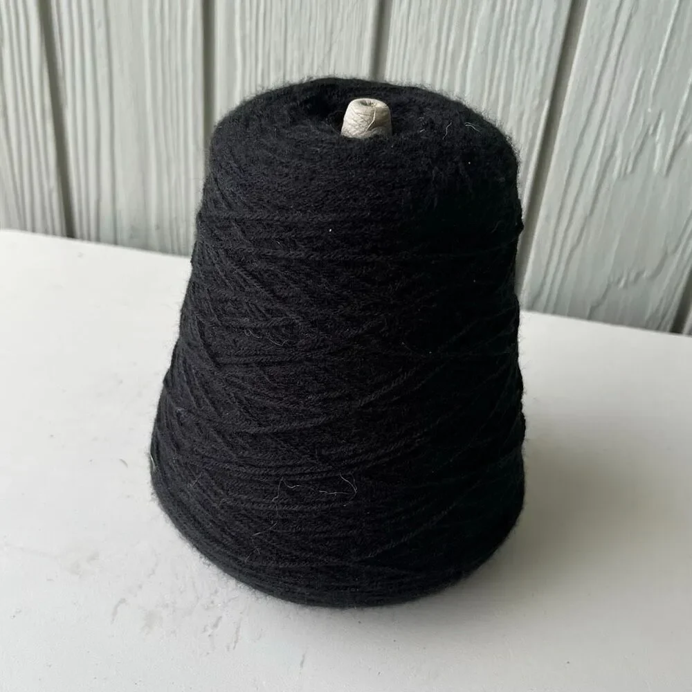 Tamm Black Acrylic Yarn Cone – 3-Ply, 15 oz – Vintage Craft Supply